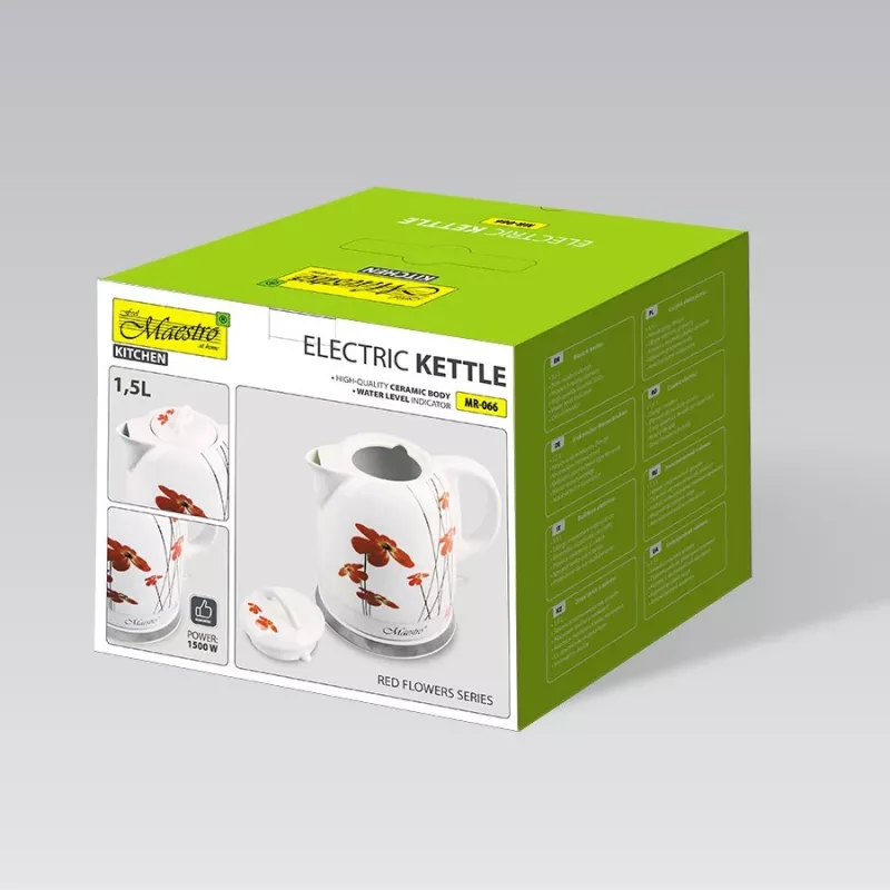 Maestro MR-066 Chaleira Elétrica Cerâmica Vermelha 1,5L 1200W