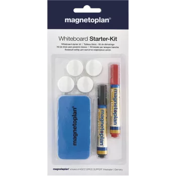 MAGNETOPLAN HOLTZ 37102 Conjunto de Acessórios para Quadro Branco – Apagador Magnético, 4 Ímanes, 4 Marcadores (Preto/Vermelho)