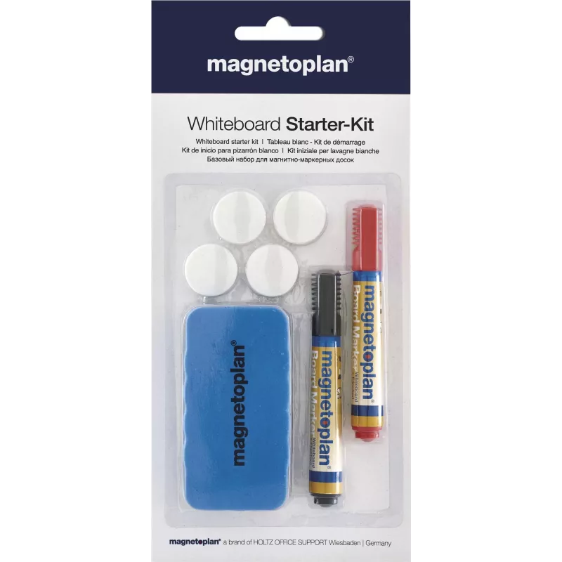 MAGNETOPLAN HOLTZ 37102 Conjunto de Acessórios para Quadro Branco – Apagador Magnético, 4 Ímanes, 4 Marcadores (Preto/Vermelho)