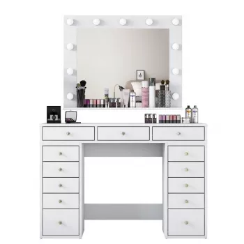 Penteadeira Kalune Design BJ119 - 2895 branco, derivado de madeira, com espelho LED
