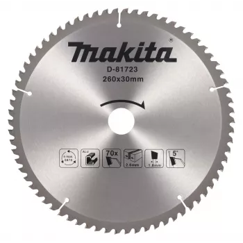 Disco de serra MAKITA 260x30x70T TCT ATB corte fino madeira