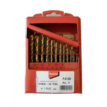 Conjunto de Brocas de Titânio MAKITA HSS-G TiN 19 peças 1-10 mm