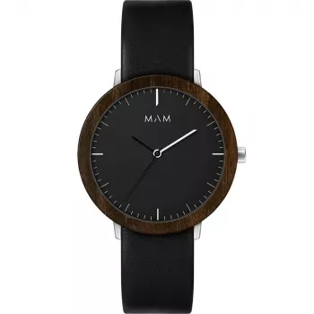 Relógio analógico unissexo MAM MAM621 39mm mostrador preto bracelete de pele preta