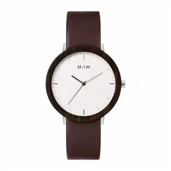 Relógio unissexo MAM MAM628 39mm caixa de madeira de teca bracelete de pele preta