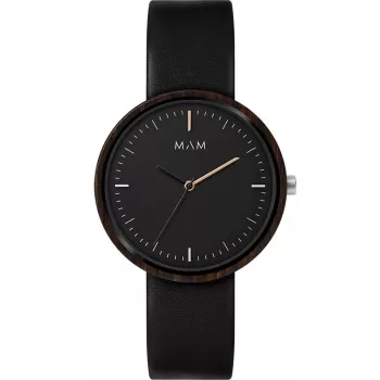 MAM MAM642 Relógio unissexo 39 mm de madeira de teca com bracelete de pele preta