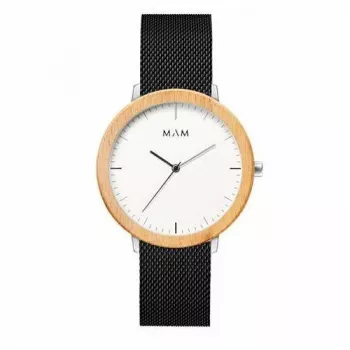 Relógio unissexo MAM MAM687 39 mm madeira de teca com bracelete de pele preta