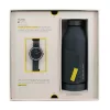 MAM MAM96 relógio unissexo 39mm movimento de quartzo japonês madeira de teca e aço inoxidável mostrador preto bracelete de pele preta