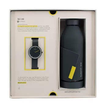 MAM MAM96 Relógio unissexo 39mm Quartzo japonês Teca e aço inoxidável Mostrador preto Bracelete de pele preta