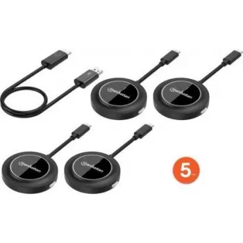 Conjunto de apresentação HDMI sem fios MANHATTAN 1080p com 4 módulos transmissores USB-C, Preto