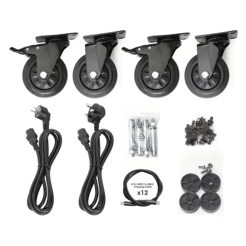 Manhattan Armário de carregamento USB-C para portáteis 12 portas com rodas, 65W por porta, 780W total, aço, preto, cabos UK e EU, compartimentos 395x32,5x290mm