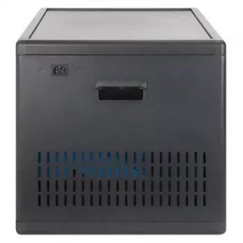 Manhattan Armário de carregamento USB-C para portáteis 12 portas com rodas, 65W por porta, 780W total, aço, preto, cabos UK e EU, compartimentos 395x32,5x290mm