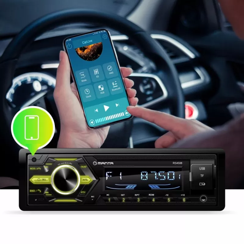 Manta RS4508 Ottawa Autorrádio 1-DIN com sintonizador FM, USB, cartão SD, AUX, 4x40W, ecrã LCD branco, iluminação azul