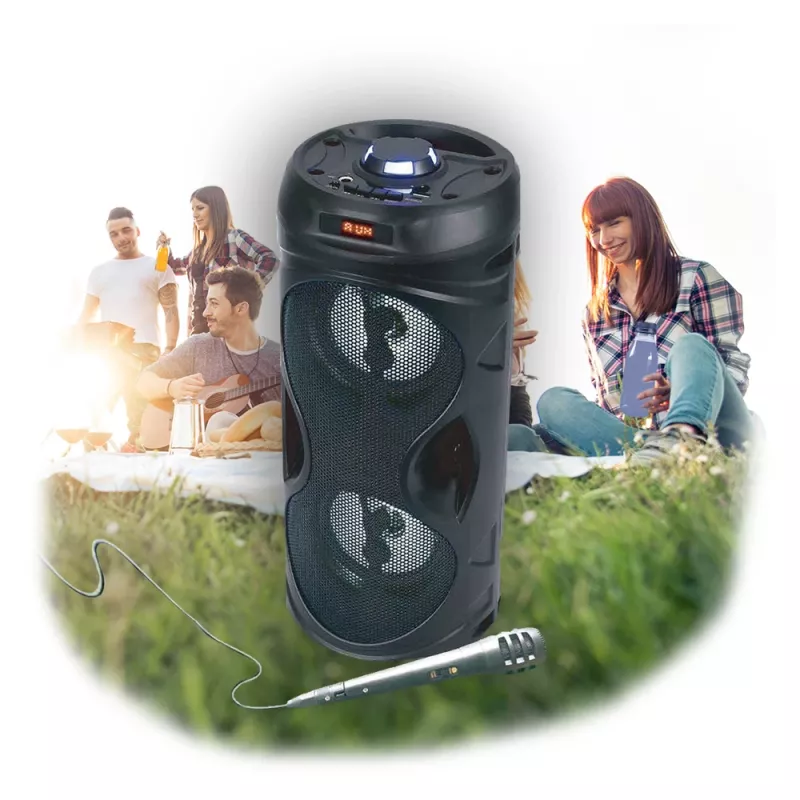 Manta SPK815 altifalante portátil Bluetooth para festas com karaoke, 30W RMS, LED de discoteca, rádio FM, USB/SD/AUX