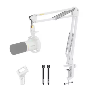 MAONO BA20 Braço Articulado Branco para Microfone – Grampo de Mesa, Aço, Rotação 360°