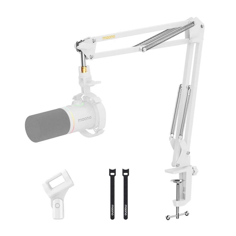 MAONO BA20 Braço Articulado Branco para Microfone – Grampo de Mesa, Aço, Rotação 360°