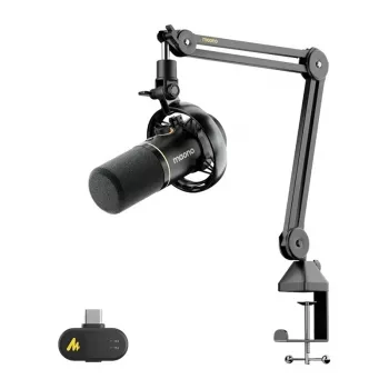 Microfone dinâmico MAONO PD200WS (preto) – USB/XLR cardioide com RGB e monitorização sem latência