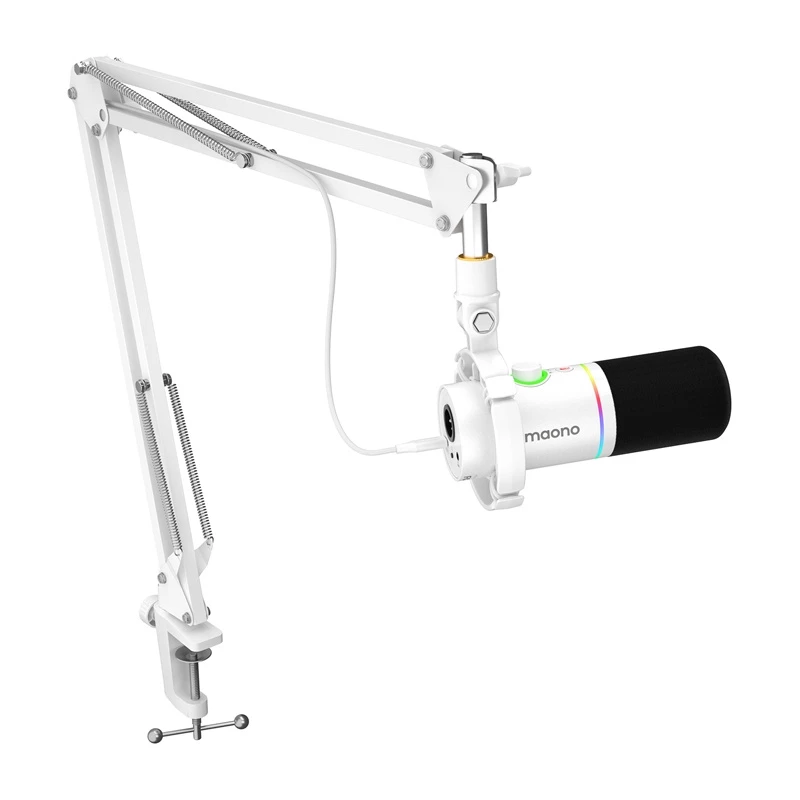 Microfone dinâmico Maono PD200XS com USB-C e XLR, cardioide, branco