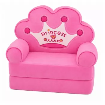 Poltrona reclinável sofá com coroa 2-em-1 para criança MARKA NIEZDEFINIOWANA Soft Pink
