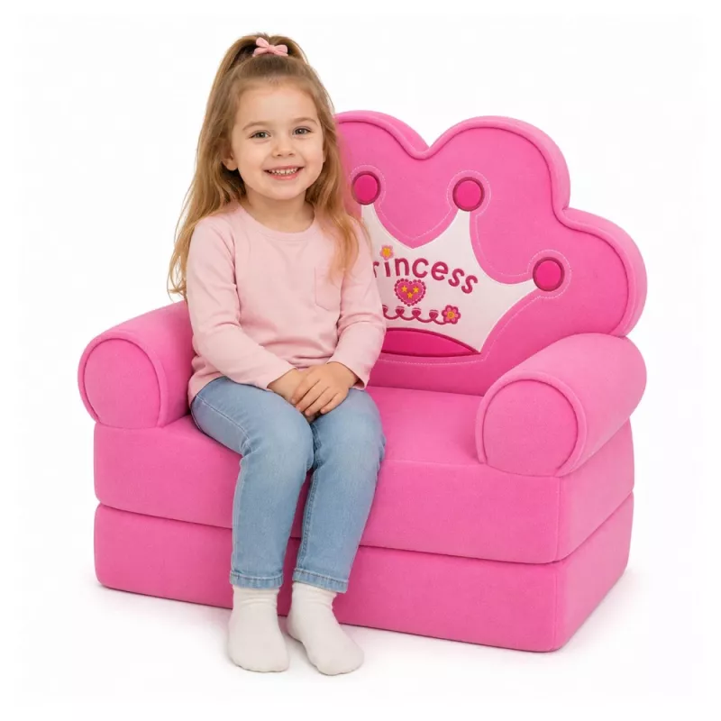 Poltrona reclinável sofá com coroa 2-em-1 para criança MARKA NIEZDEFINIOWANA Soft Pink