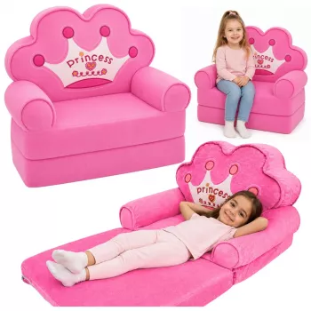 Poltrona reclinável sofá com coroa 2-em-1 para criança MARKA NIEZDEFINIOWANA Soft Pink