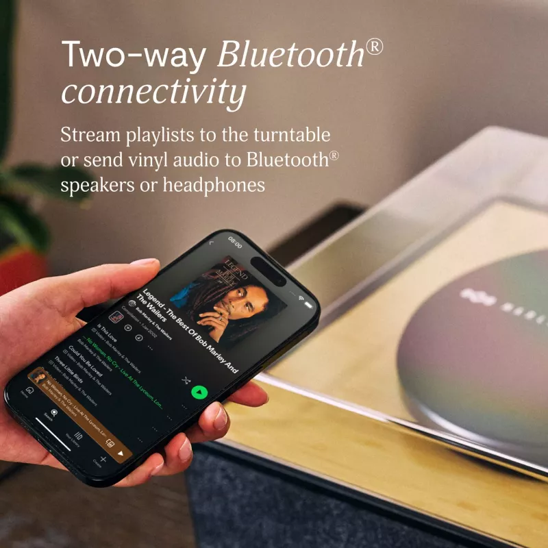 Marley Rise Up Gira-discos com altifalantes estéreo integrados, Bluetooth In/Out