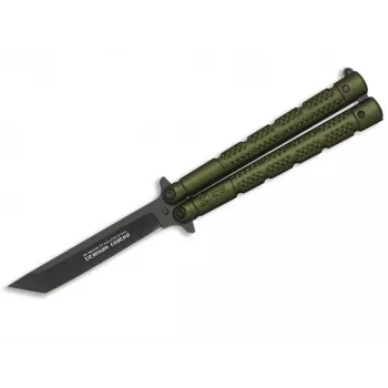 Martinez Albainox K25 Faca Balisong Butterfly com cabo de alumínio verde e lâmina clip-point em aço inoxidável