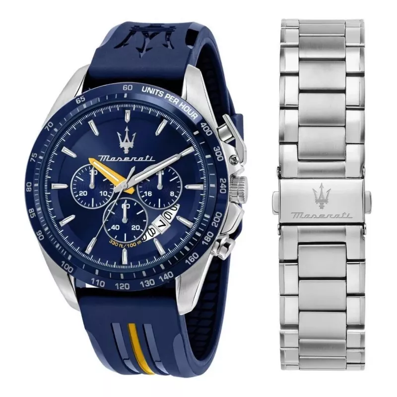 Relógio cronógrafo de quartzo de homem Maserati R8871612039 45mm aço inoxidável mostrador preto bracelete de pele