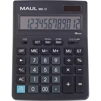 MAUL MXL 12 Calculadora de secretária com ecrã LCD de 12 dígitos, cálculo de impostos, alimentação dupla, Preto 7267090