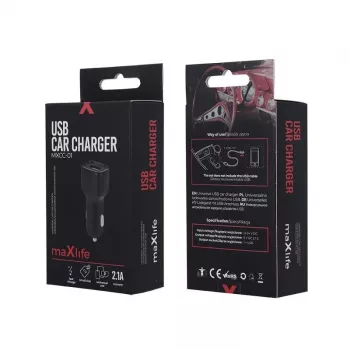 MAXLIFE MXCC-01 Carregador de automóvel Fast Charge 2.1A - preto