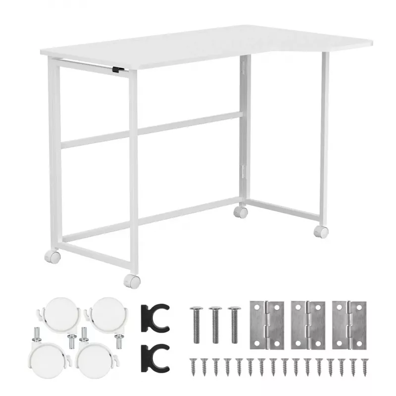 Mesa dobrável em L MCN Maclean branca 100x65 cm móvel com rodas bloqueáveis MC-1250 L/W