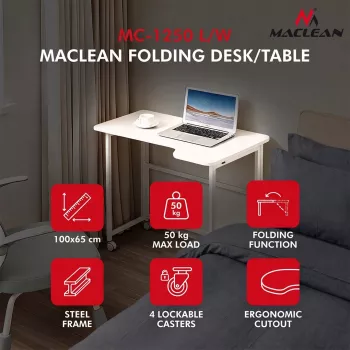 Mesa dobrável em L MCN Maclean branca 100x65 cm móvel com rodas bloqueáveis MC-1250 L/W