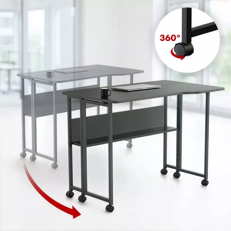 MCN Maclean secretária/mesa dobrável, preta, móvel, 100x73 cm, máx. 50 kg, angular, em L, MC-126 L/B