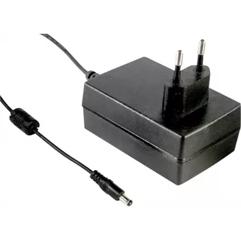 MEAN WELL GST25E28-P1J Fonte de alimentação AC-DC 25W 28V DC 0,89A com ficha europeia e ficha DC 2,1x5,5mm, preto
