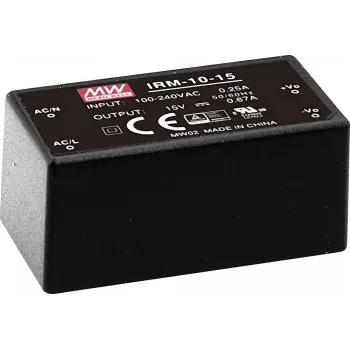 MEAN WELL IRM-10-12 Fonte de alimentação AC/DC 10,2W 12V 0,85A módulo PCB encapsulado Preto