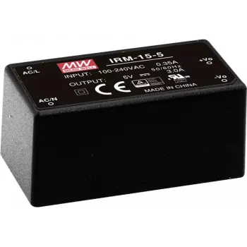MEAN WELL IRM-15-5 15W 5V 3A fonte de alimentação encapsulada para montagem em PCB, entrada 85-264VAC, preto