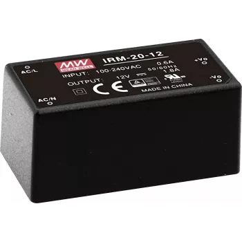Fonte de alimentação MEAN WELL IRM-20-24 20W 24V 0,9A encapsulada para montagem em PCB, entrada 85-264V AC, preto