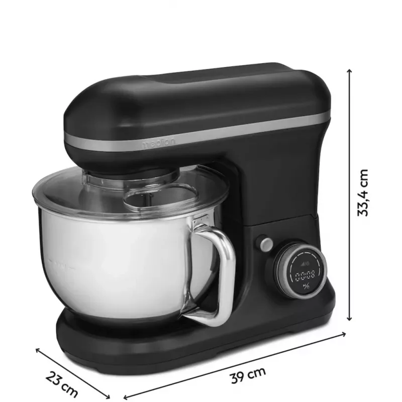 MEDION LIFE MD18420g robot de cozinha digital motor 500W, aquecimento 1000W, taça 2,2L, 10 velocidades + turbo, ecrã LCD, aço inoxidável, preto