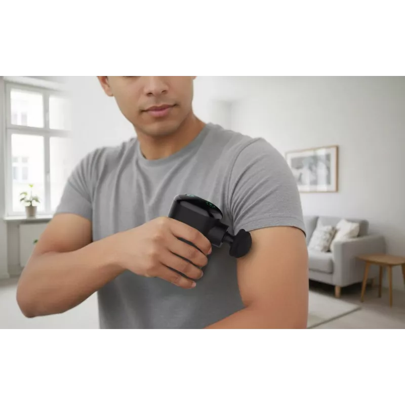 Medisana MG 120 Pistola de massagem de bolso Massageador de percussão com 4 acessórios, recarregável por USB-C, 4 níveis de intensidade, tamanho compacto de viagem