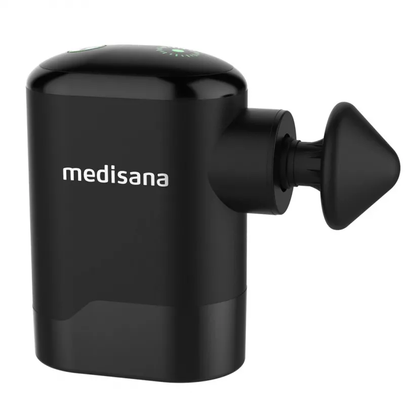 Medisana MG 120 Pistola de massagem de bolso Massageador de percussão com 4 acessórios, recarregável por USB-C, 4 níveis de intensidade, tamanho compacto de viagem