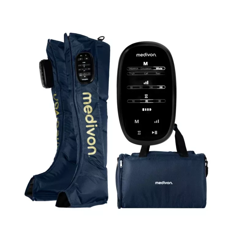 Medivon Compression Massager Aeria - Massajador de Pernas e Pés por Compressão de Ar com Calor, 3 Modos, 3 Intensidades, Comando Remoto sem Fios