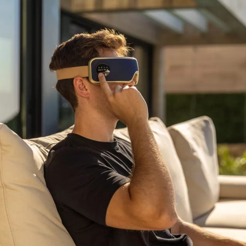 Medivon Horizon Pro 2 massajador de olhos com pressão de ar, vibração, calor, Bluetooth, 5 modos, 1450 mAh, USB-C, azul-marinho