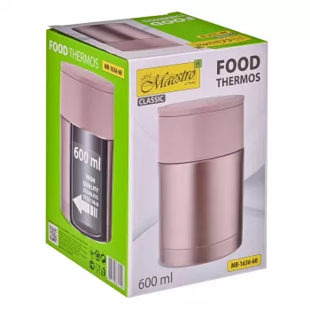 MEO MAESTRO MR-1636-60 600 ml Marmita em aço inoxidável com isolamento a vácuo de parede dupla com 2 recipientes e colher dobrável