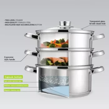 MEO MR-2900-24 MAESTRO Panela 24 cm 5,0 L Aço Inoxidável com Tampa de Vidro, Adequada para Indução