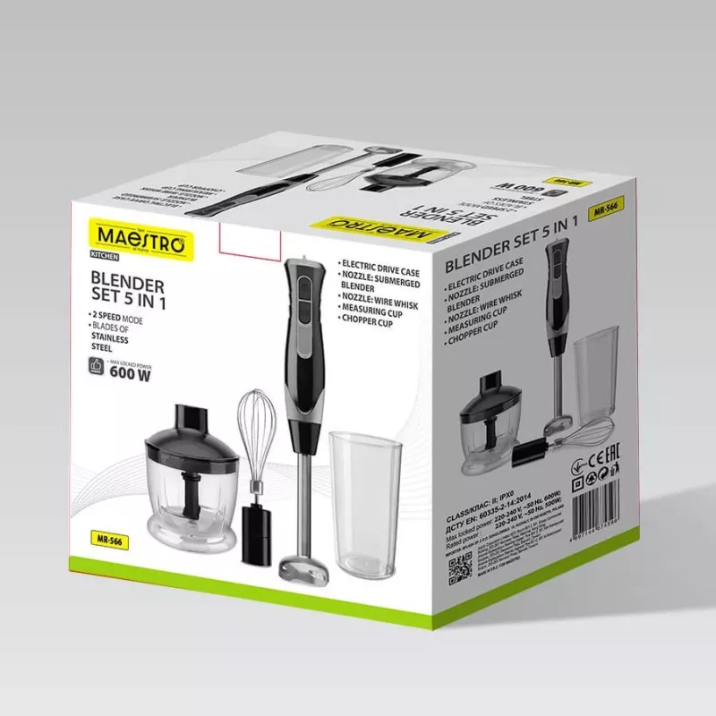 Conjunto de varinha mágica MEO MR-566 MAESTRO 500W com picadora, batedor e copo medidor