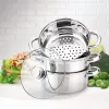 MEO Panela de pressão em aço inoxidável 4L, 22 cm, 3 níveis, adequada para indução, prateada MR-2900-22