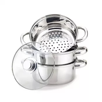 MEO Panela de pressão em aço inoxidável 4L, 22 cm, 3 níveis, adequada para indução, prateada MR-2900-22