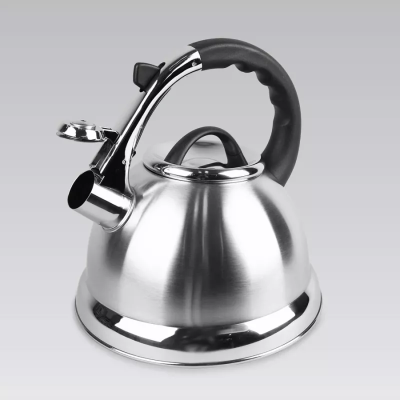 MEO Stovetop Kettle 2.8L MR-1328 MAESTRO Chaleira para fogão em aço inoxidável com apito e cabo de baquelite resistente ao calor, adequada para indução e todos os tipos de fogão, prateado