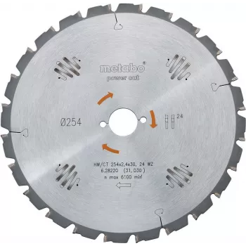 Metabo 628220000 lâmina de serra circular 254 mm x 30 mm x 60Z para madeira com pregos, madeira de construção, madeira maciça - para KGS 254 M, KGS 254 Plus, KGS 254 I Plus, KS 254 Plus