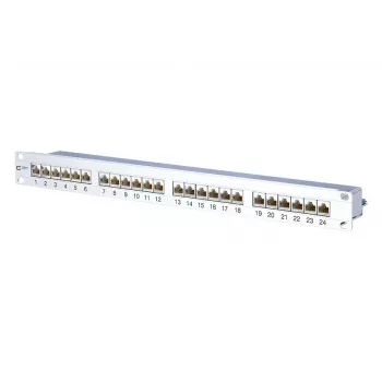 METZ CONNECT 130855C-E-90 Painel de ligação Cat.6A blindado de 24 portas 1U para montagem em rack, branco