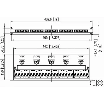 METZ CONNECT BTR UAE 25x8(8) Painel de patch blindado Cat.6, 25 portas, 1U, cinzento-claro 130887-E